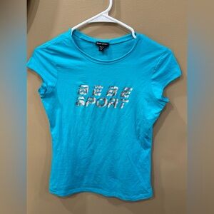 Bebe Sport Turquoise Tee with Metallic Lettering Size Medium